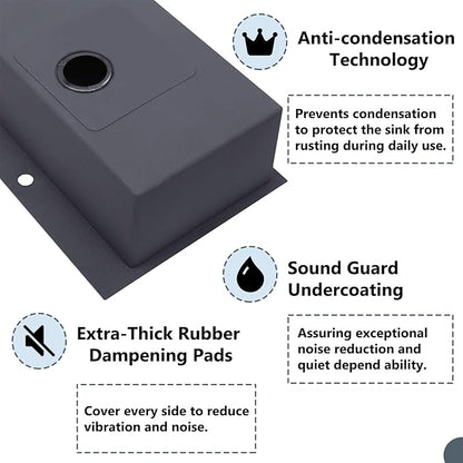 COMLLEN 33"x22"x9" Black Drop In Kitchen Sink, Top Mount SUS304 Stainless Steel Gunmetal Black 18 Gauge Large Commercial Modern Handmade Kitchen Sinks with Drain