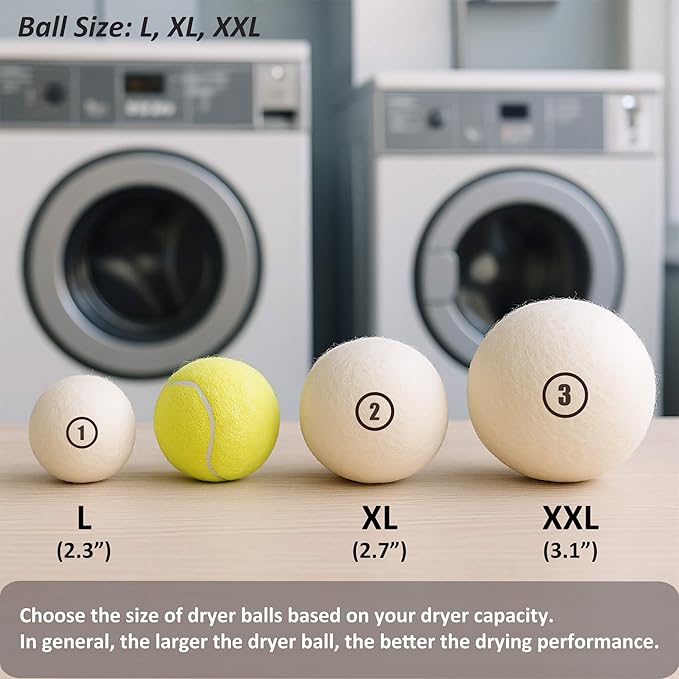 Sheep Wool Dryer Balls 6 Pack XXL(3.1") Premium Natural Fabric Softener, Reusable Laundry Dryer Balls for Reducing Drying Time, Static and Wrinkles, Eco-Friendly – 100% New Zealand Wool