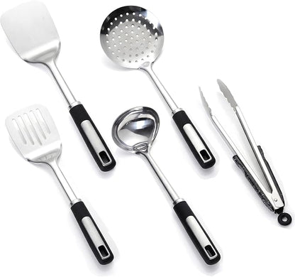 Cooking Utensil Set, Stainless Steel Kitchen Tools Include Solid & Slotted by JULIPRO