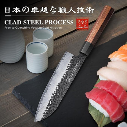 FAMCÜTE Santoku Knife 7 inch, Hand Forged 5 Layers 9CR18MOV High Carbon Steel - Image 7