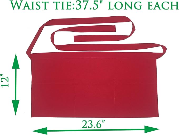 Resist water 3 big Pockets Waist Server Apron Kitchen Restaurant Unisex Half - Image 6