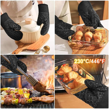 AUAUY Oven Mitts and Pot Holders 4PCS Set, 230°C/446°F Heat Resistant BBQ Gloves - Image 6