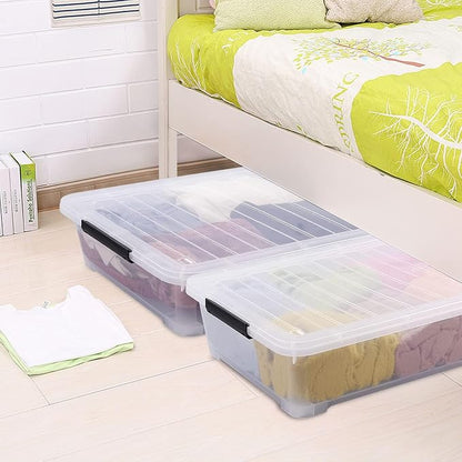40 Quart Clear Plastic Underbed Storage Container, Wheeled Latching Storage Box - Image 4