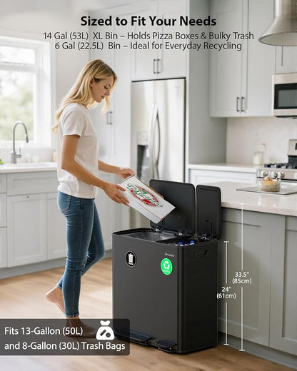Lovewind Dual Trash Can, 14 + 6 Gallon Garbage Can - Image 2