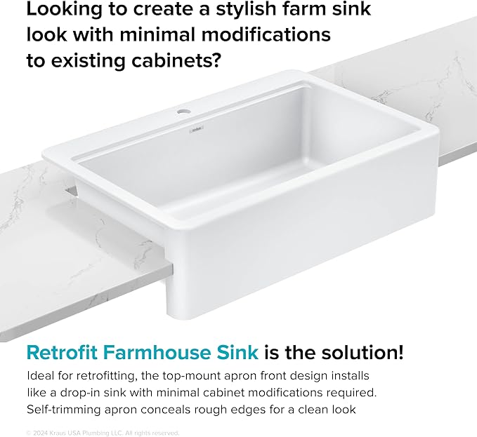 KRAUS Bellucci 33” Workstation Drop In Retrofit Farmhouse Single Bowl Granite Kitchen Sink in White with Accessories