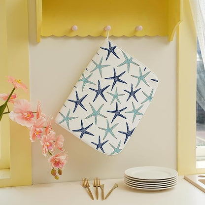 Coastal Dish Drying Mat 18x24 Inch Summer Navy Blue Teal Turquoise Starfish - Image 5