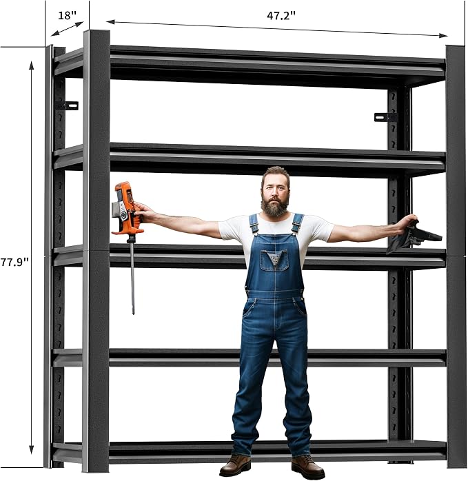 78" H 47.2" Wide 2Pieces Garage Shelving, Thickened Heavy Duty Metal Shelving - Image 2
