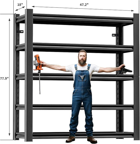 78" H 47.2" Wide 2Pieces Garage Shelving, Thickened Heavy Duty Metal Shelving - Image 2