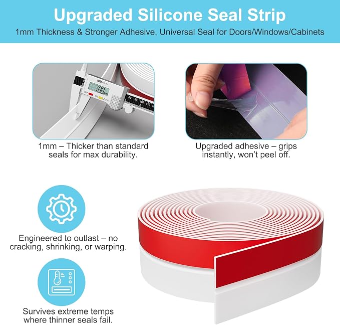 Heavy-Duty 20 ft x 1 in Weather Stripping, Door Draft Stopper Silicone Seal - Image 3