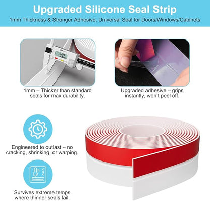 Heavy-Duty 20 ft x 1 in Weather Stripping, Door Draft Stopper Silicone Seal - Image 3