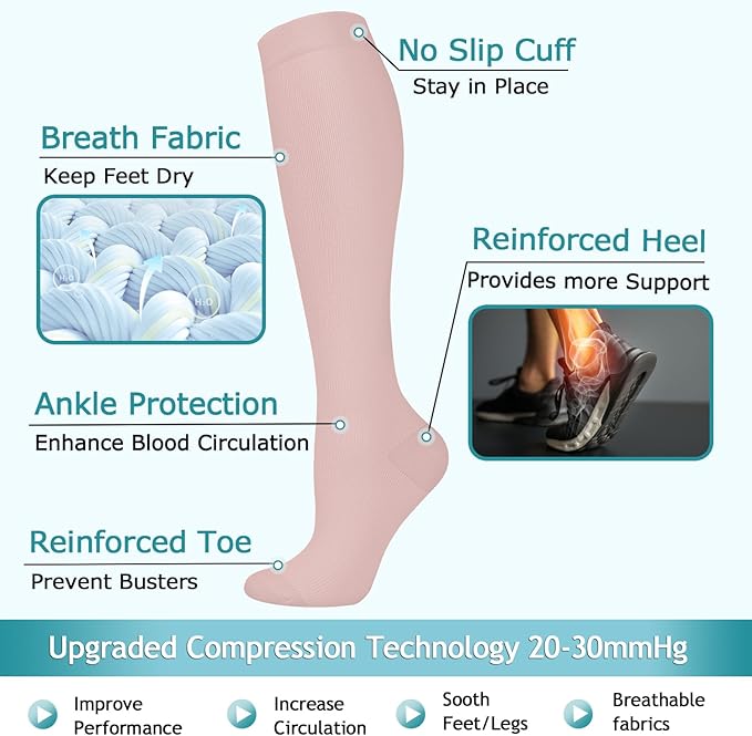 ACTINPUT 8 Pairs Compression Socks for Women & Men,Support Compression Stockings for Medical Running Athletic