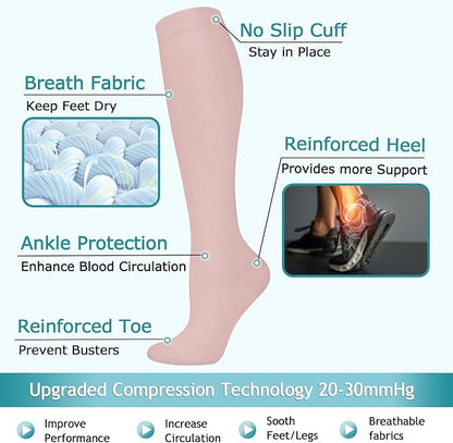 ACTINPUT 8 Pairs Compression Socks for Women & Men,Support Compression Stockings for Medical Running Athletic