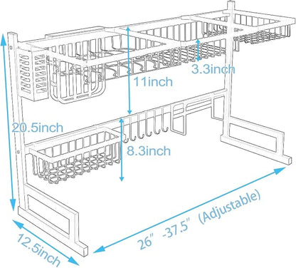 PUSDON Over Sink Dish Drying Rack Stainless Steel, Adjustable Large Dish Drainer - Image 6