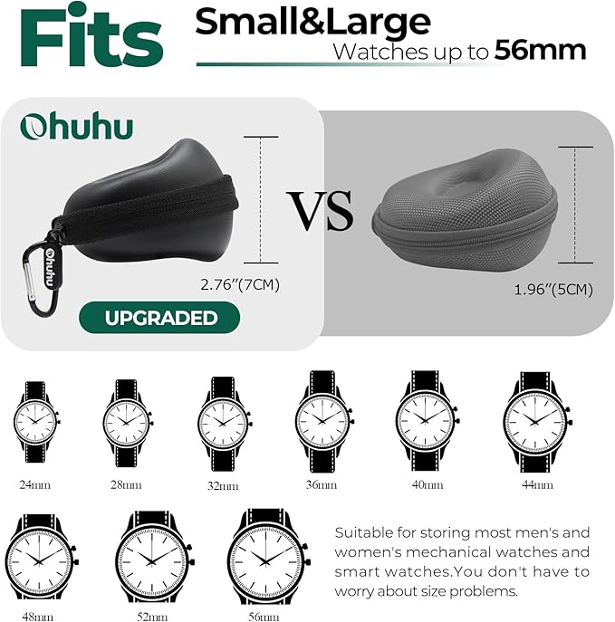 Ohuhu Watch Travel Case for Men Portable Single Watch Box and Storage Organizer for Wristwatches and Smart Watches Heightened Version up to 56mm Men Women for lover Fathers Day