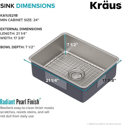KRAUS Dex 21-inch Undermount 16 Gauge Stainless Steel Single Bowl Kitchen Sink, KA1US21B