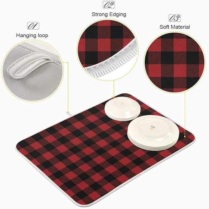 Red and Black Buffalo Plaid Dish Drying Mat 18x24 - Image 4