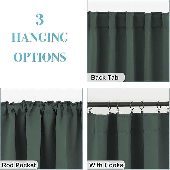RYB HOME Dark Green Small Blackout Window Curtains - Image 4