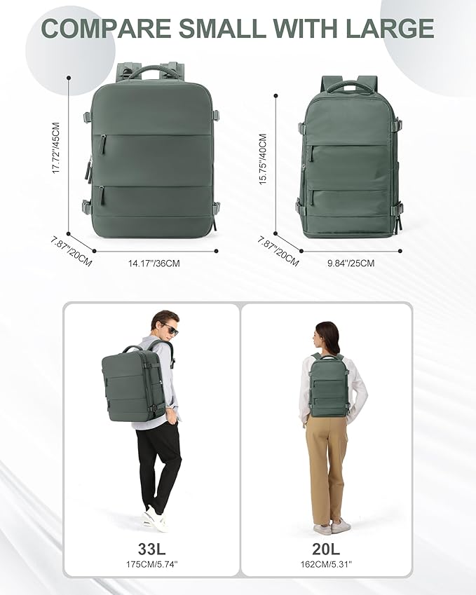 coowoz Travel Backpack Carry On for Women Man Gym Backpack with Laptop Compartment Mochila de Viaje Teacher Personal Item Backpacks Rucksack Airplane Accessories Must Haves Olive Green Small