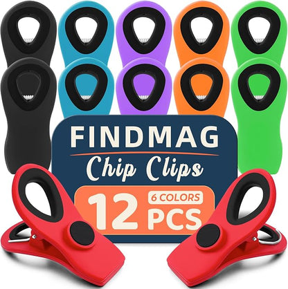 12 Pack Magnetic Chip Clips, Bread Clips Food Bag Clips by FINDMAG