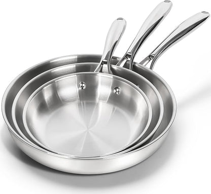 MICHELANGELO 18/10 Stainless Steel Frying Pan Set, Triply Base Stainless Steel by Michelangelo