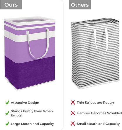 HomeHacks 2 Pack Large Laundry Baskets, Waterproof, Freestanding Laundry Hampers, Collapsible Clothes Hamper with Reinforced Handles in Laundry, College Dorm, Bathroom, Bedroom (Purple, 75Lx2)