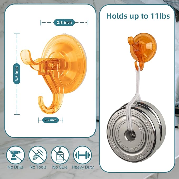 Suction Cup Hooks, 5 Pack Wreath Door Hanger, Removable Small Suction Cups - Image 3