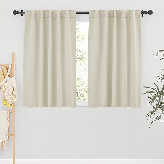 RYB HOME Small Window Curtains Blackout, Privacy Thermal Insulating Drapes for Bedroom Bathroom Basement Cafe Classroom Window Decor, W 34 x L 45 inches, Beige, 2 Panels