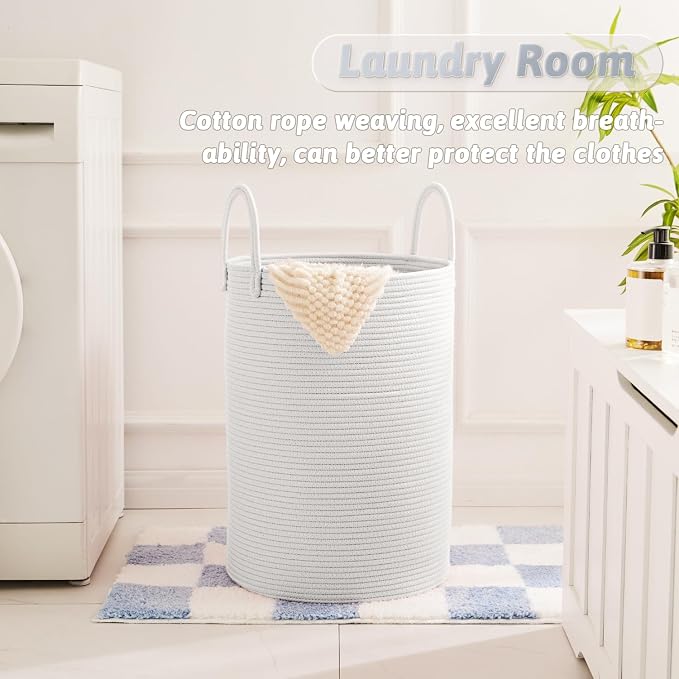 Laundry Basket, Woven Cotton Rope Laundry Hamper, 80L - Image 5