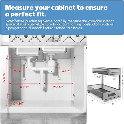 1 Pack 19IN Depth Under Sink Storage Organizer, Large 2-Tier Elegant Mesh Pull - Image 2