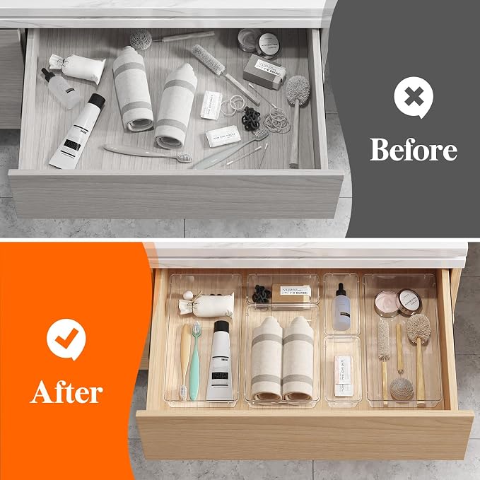 Lifewit 8 Pcs Large Bathroom Drawer Organizers, 3 Sizes Clear Plastic Storage - Image 7