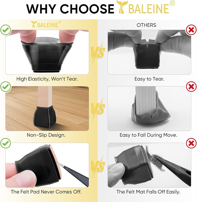 BALEINE 32 Pack Silicone Chair Leg Floor Protectors, Stool Leg Protectors Cap - Image 3