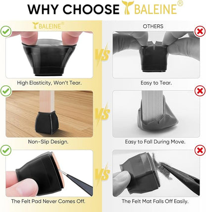 BALEINE 32 Pack Silicone Chair Leg Floor Protectors, Stool Leg Protectors Cap - Image 3