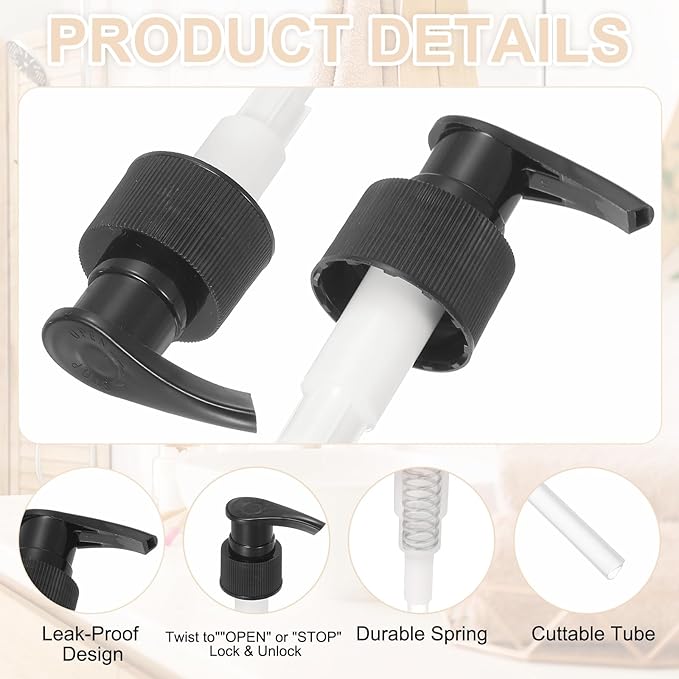 uxcell 16 Pcs Soap Dispenser Pump Heads Soap Dispensers Top Pumps Replacement Switch Pumphead for Standard 24/419 Neck Size Lotion Shampoo Bottle, Black