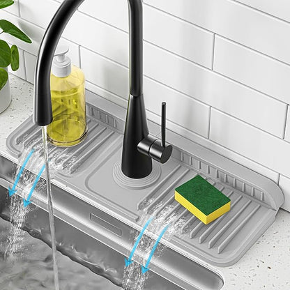 PoYang 14.6 inch Faucet Mat for Kitchen Sink Splash Guard, 7° Slope Silicone by PoYang