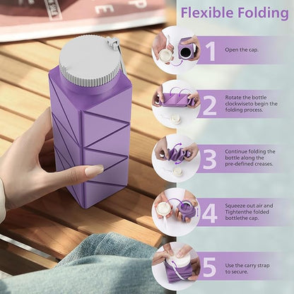 2pcs 610ml Collapsible Water Bottles Upgrade Foldable Water Bottle BPA Free Reusable Lightweight LeakProof Silicone Water Bottles 20.6oz for Travel Gym Hiking Office Camping Sport