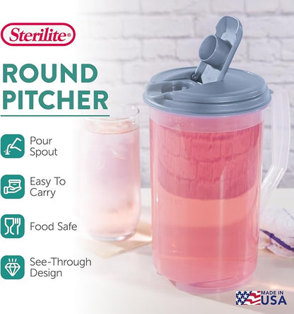 Sterilite 2 Quart Clear Round Plastic Pitcher, Dishwasher Proof - Image 2