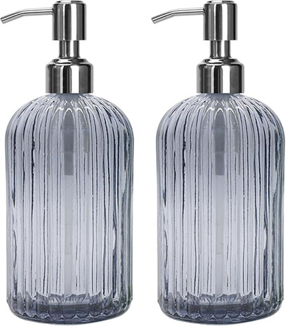 Grey Glass Soap Dispenser 18 oz, 2 Pack Hand Dish Soap Dispensers Bathroom by Tobeautyyourlife
