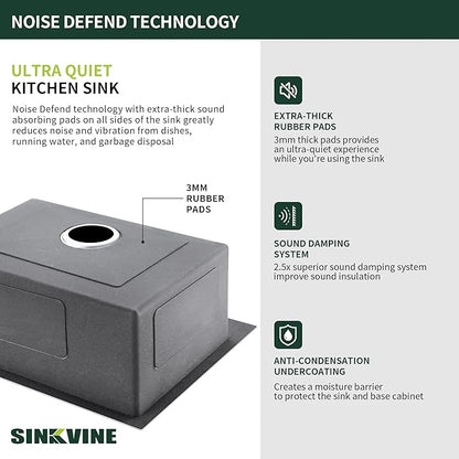 25-Inch Drop-In Kitchen Sink, SINKVINE 25" x 22" Stainless Steel Indoor and Outdoor Sink, Top Mount Large Deep Single Bowl Sink for Laundry Room, with Drain Strainer, Bottom Grid, Roll-up Drying Unit