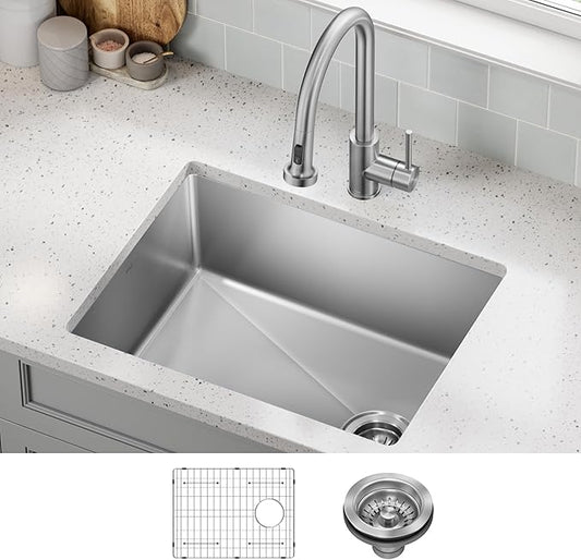 KRAUS Fairlane 25-inch Undermount Single Bowl 18-Gauge Stainless Steel Kitchen Sink, KHU641-25