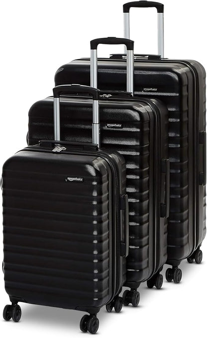 Amazon Basics 3-Piece Set (21", 26", 30"), Hardshell Suitcases With Wheels, Expandable For Up to 25% More Space, With Scratch-Resistant Surface, Four Multi-directional Wheels, Black