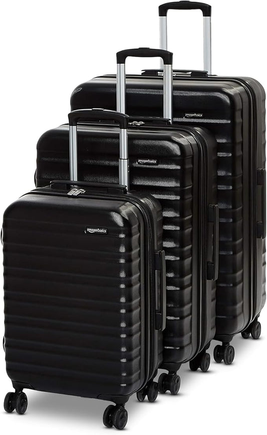 Amazon Basics 3-Piece Set (21", 26", 30"), Hardshell Suitcases With Wheels, Expandable For Up to 25% More Space, With Scratch-Resistant Surface, Four Multi-directional Wheels, Black