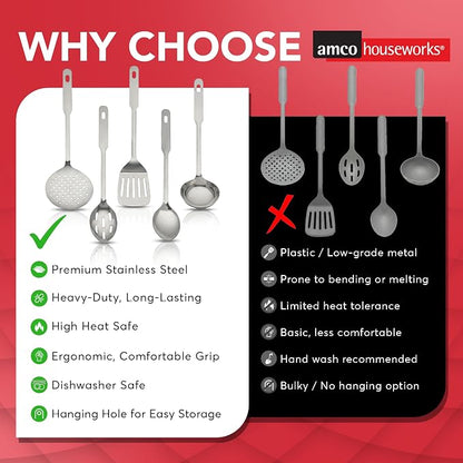 Amco 5 Piece Stainless Steel Cooking Utensil Set - Image 9