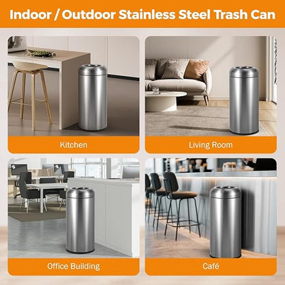 BEAMNOVA 16.5 Gallon Trash Can Open Top Outdoor Indoor Commercial Stainless - Image 7