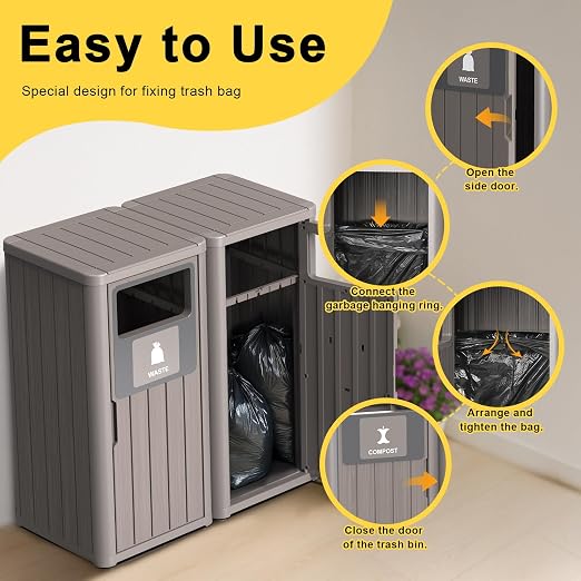 ROJIK 35" Tall Outdoor Trash Can, Weatherproof Resin Garbage Indoor Durable - Image 7