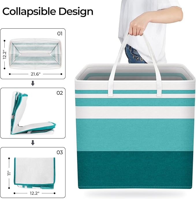 HomeHacks 2-Pack Large Laundry Basket, Waterproof, Freestanding Laundry Hamper, Collapsible Tall Clothes Hamper with Extended Handles for Clothes Toys in the Dorm and Family (Green, 100L)