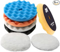 Buffing Polishing Pads, ZFE 7Pcs 6"(150mm) Waffle Foam Buffing Pads Polishing Pads Wool Pad Kit for 6Inch Backing Plate RO/DA/GA Car Polisher Boat Compounding, Polishing and Waxing