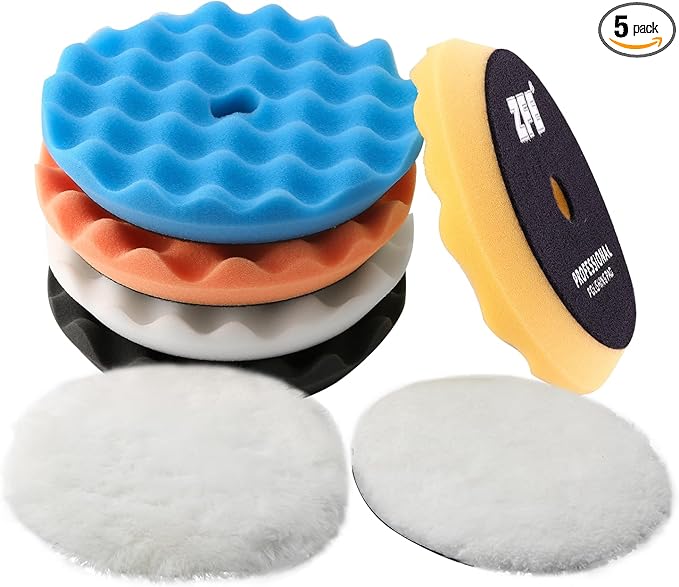 Buffing Polishing Pads, ZFE 7Pcs 6"(150mm) Waffle Foam Buffing Pads Polishing Pads Wool Pad Kit for 6Inch Backing Plate RO/DA/GA Car Polisher Boat Compounding, Polishing and Waxing