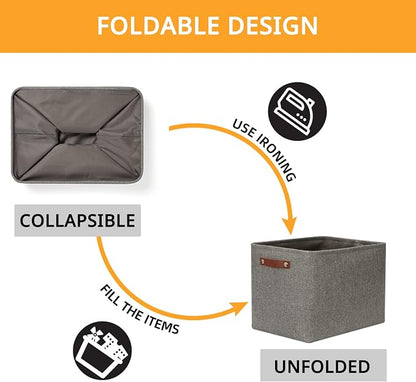 DULLEMELO Grey Storage Baskets for Organizing 2 Pack 16"x12"x12" Fabric Shelf - Image 6