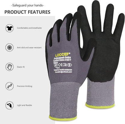 LOCCEF Work Gloves MicroFoam Nitrile Coated-6 Pairs, Seamless Knit Nylon Gloves - Image 7