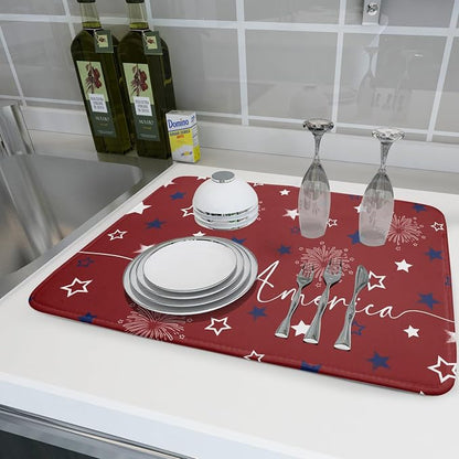 Giwawa 4th of July Dish Drying Mat 18"x24" Patriotic Usa Stars America Firework - Image 6